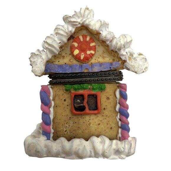Ceramic Hinged Gingerbread House Store Christmas Trinket Box Candy Cane 2.5” - Picture 4 of 6